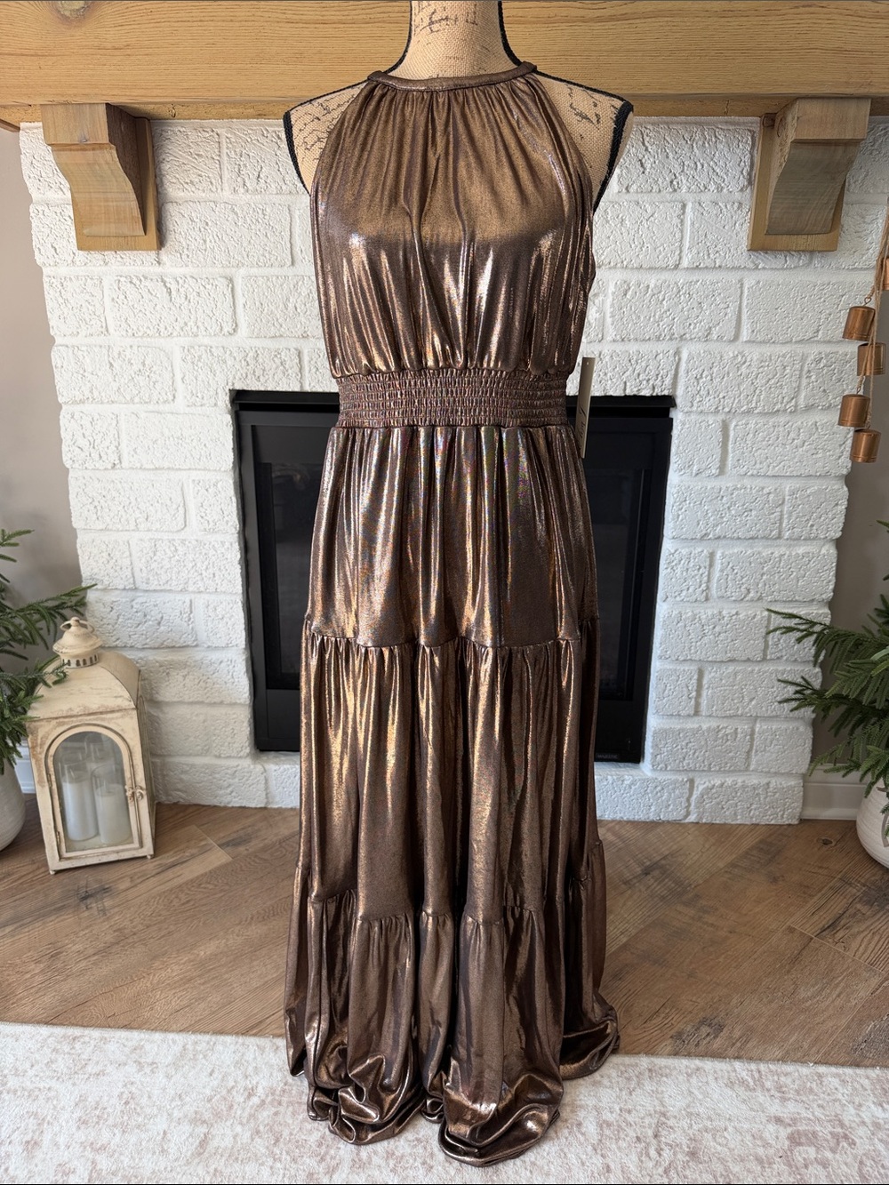 eliza j maxi halter dress | Dresses | Eliza J Metallic Bronze 260sale:26-04